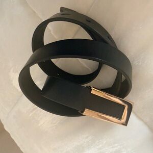 Sleek Black Belt with Gold Buckle
